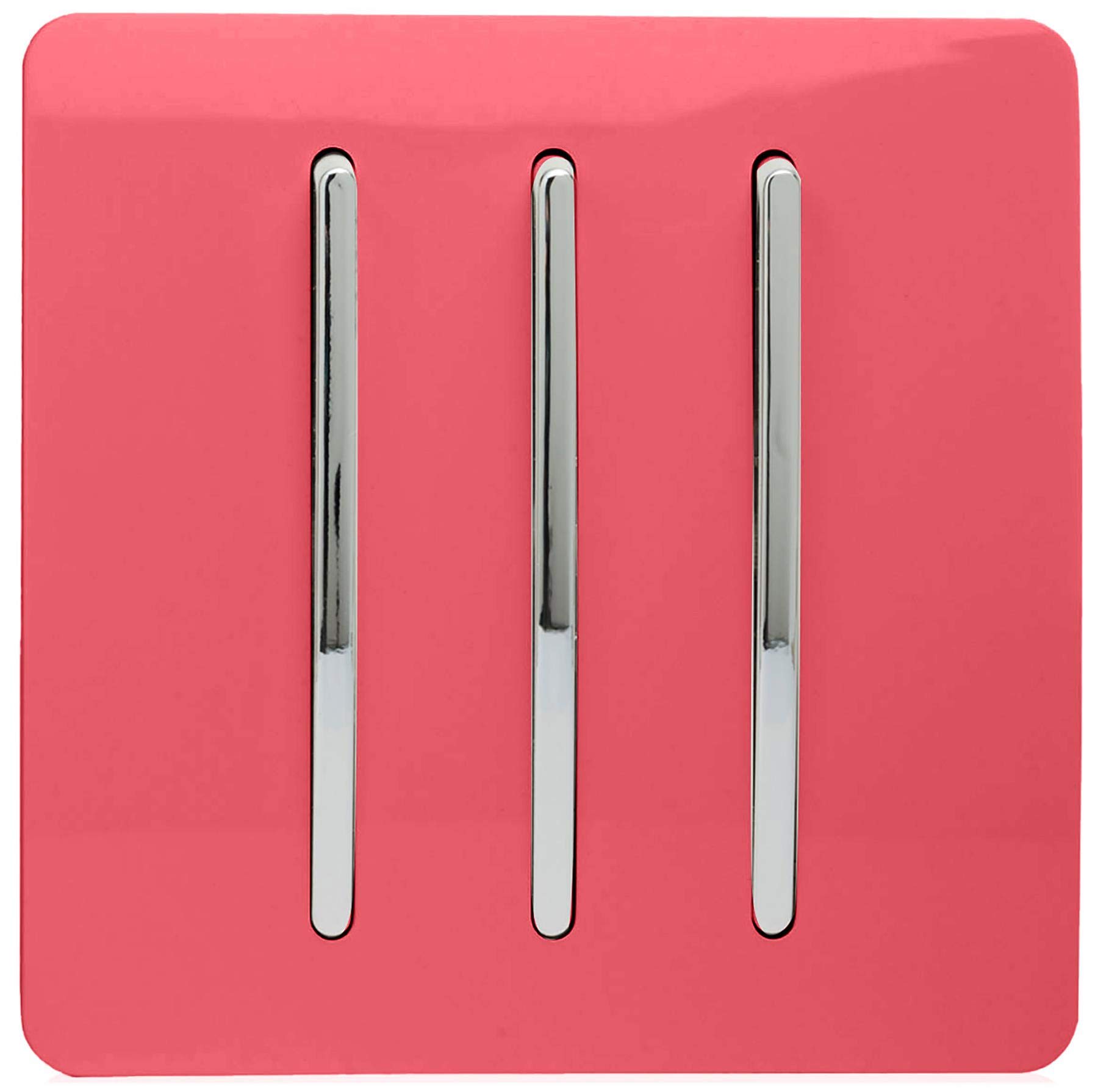 Trendi 3 Gang 2 way 240V Screwless Raised Front Plate Plastic Artistic Modern Glossy 10 Amp Chrome Rocker Triple Electrical Wall Light Switch Strawberry Red - ART-SS6SB