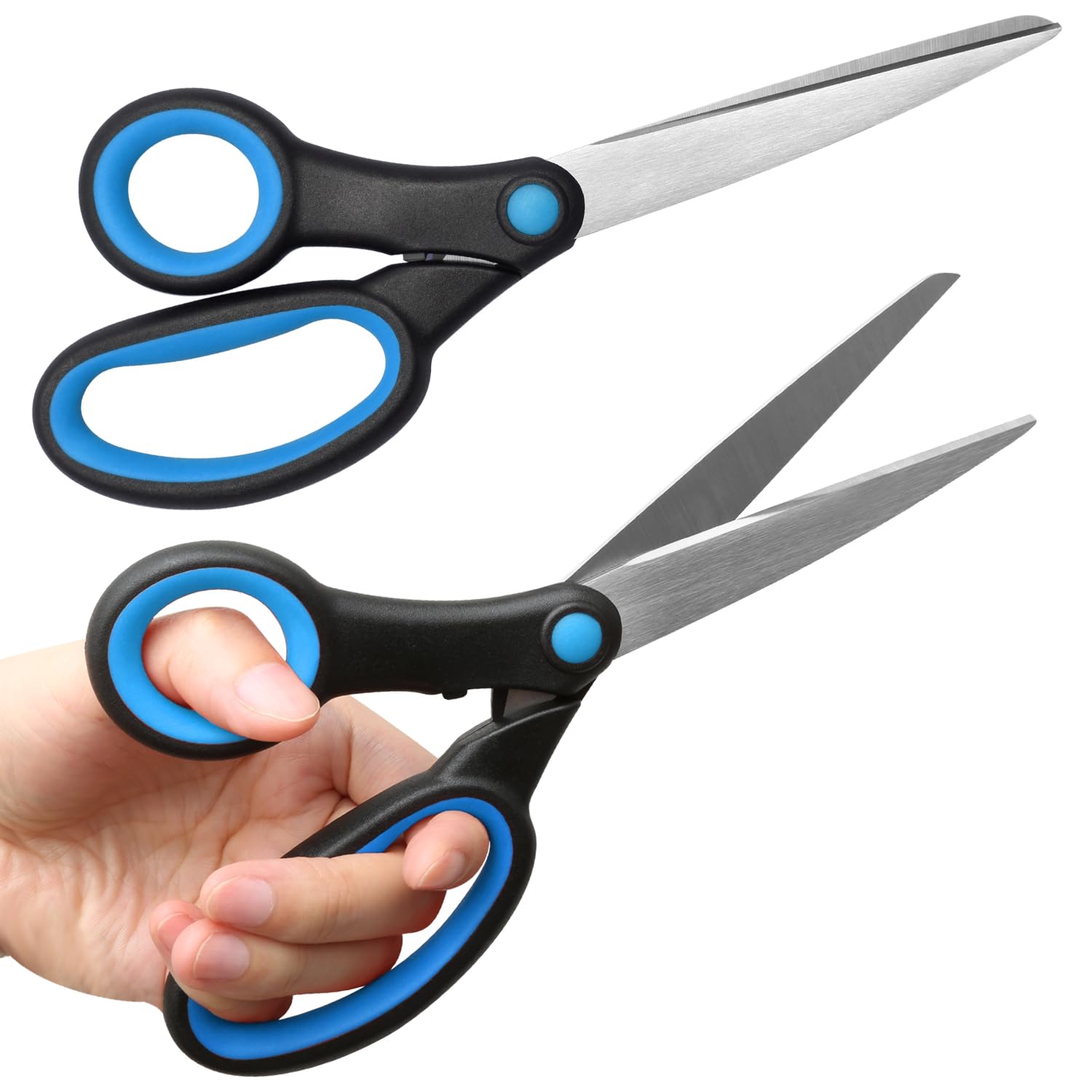 Left Handed Scissors, Set of 2 Heavy Duty Fabric Scissor Office Supplies 8" Stainless Steel Left Hand Scissor for Adults, Sewing Paper Scissors for Crafting (Blue)