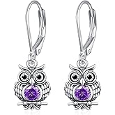 Palpitate Owl Earrings 925 Sterling Silver Owl Leverback Earrings Cute Animal Gifts for Women Her Daughters