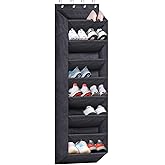 SLEEPING LAMB Over The Door Shoe Organizer for Closet with Large Deep Pockets, Narrow Shoe Rack for Door Hanging Boots Storage, Black