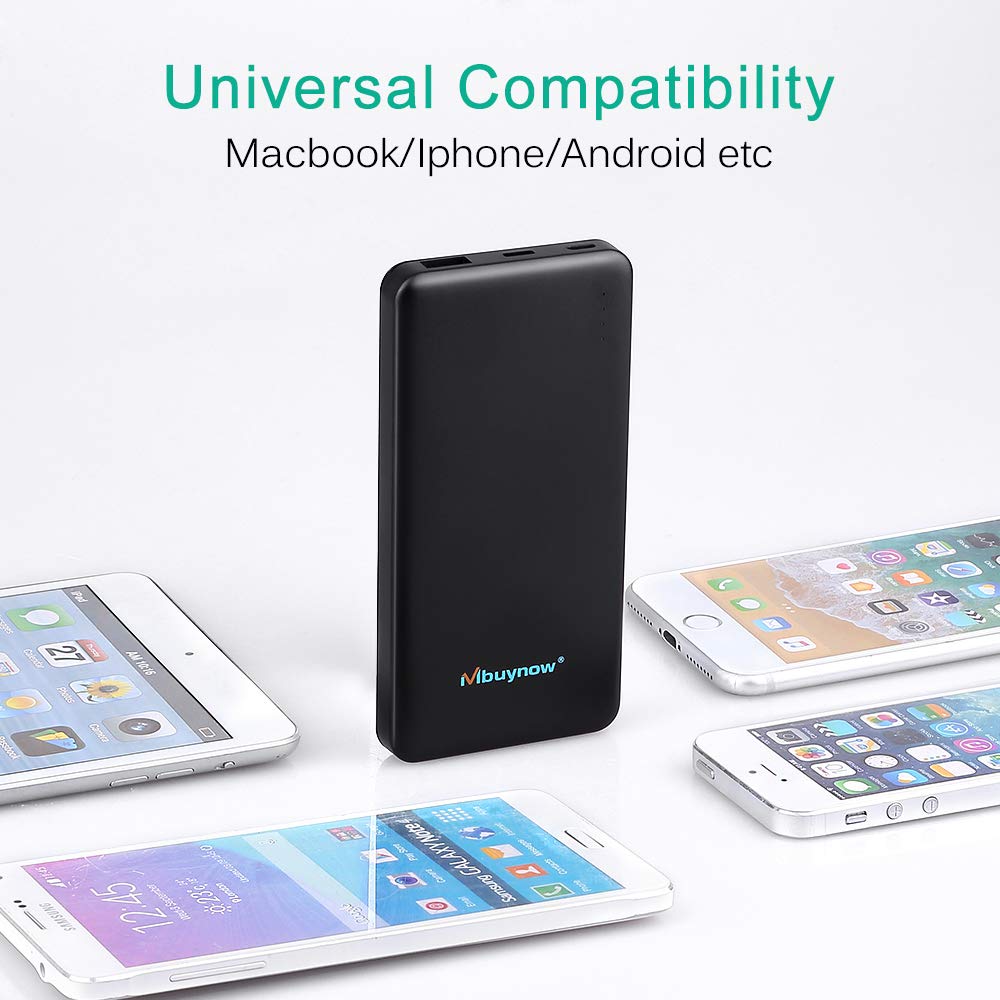 Mbuynow Power Bank 10000mAh, USB C External Akku Quick Charge 3.0 Technologie Tragbares Ladegerät mit Type C und Micro USB Ausgang High Speed mit Max 5V/2.4A für iPhone 7/iPad Air/Huawei P9/Galaxy S7