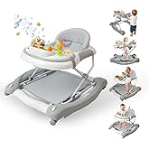 5 in 1 Baby Walker, Music and Lights Walker for Baby Boy Girls 6-12 Months, Foldable Baby Walkers with Wheels and Bouncer Combo Portable, Toddler Infant Walker with Adjustable Height