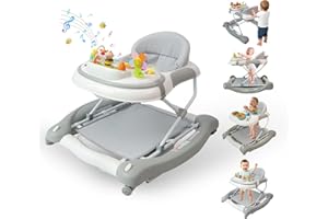 LERRUTUE 5 in 1 Baby Walker, Music and Lights Walker for Baby Boy Girls 6-12 Months, Foldable Baby Walkers with Wheels and Bouncer Combo Portable, Toddler Infant Walker with Adjustable Height