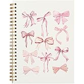 PLKMN Pink Bow Coquette Notebook Journal Gifts for Women Girls, Cute Preppy Girly Notebook, Pink Office Supplies Spiral Notebook 5.5x8.3 Inch