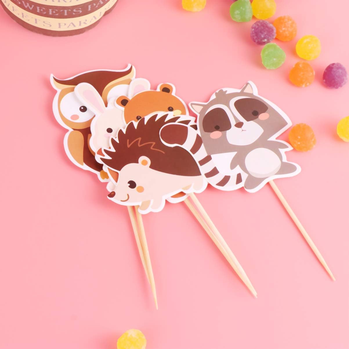 Forest Animal Party Cake Lid Woodland Cupcake Topper Dessert Picks for Baby Party Kids Birthday Pieces, Image 1 - Image 3