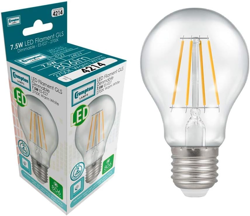 Crompton LED Dimmable Filament GLS Light Bulb Clear 7.5W E27 ES 2700K Warm White 60W Incandescent Bulb Equivalent 806 Lumens Energy Saving led Bulbs Edison Screw LED Light Bulbs - Image 4