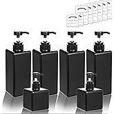 Amorettise 6 Pack Shampoo and Conditioner Dispenser Bottles, 4 Pack 22 Oz & 2 Pack 8 Oz Refillable Square Plastic Pump Bottles for Dispensing Lotions, Shampoo, Conditioner, and Body Wash (Black)