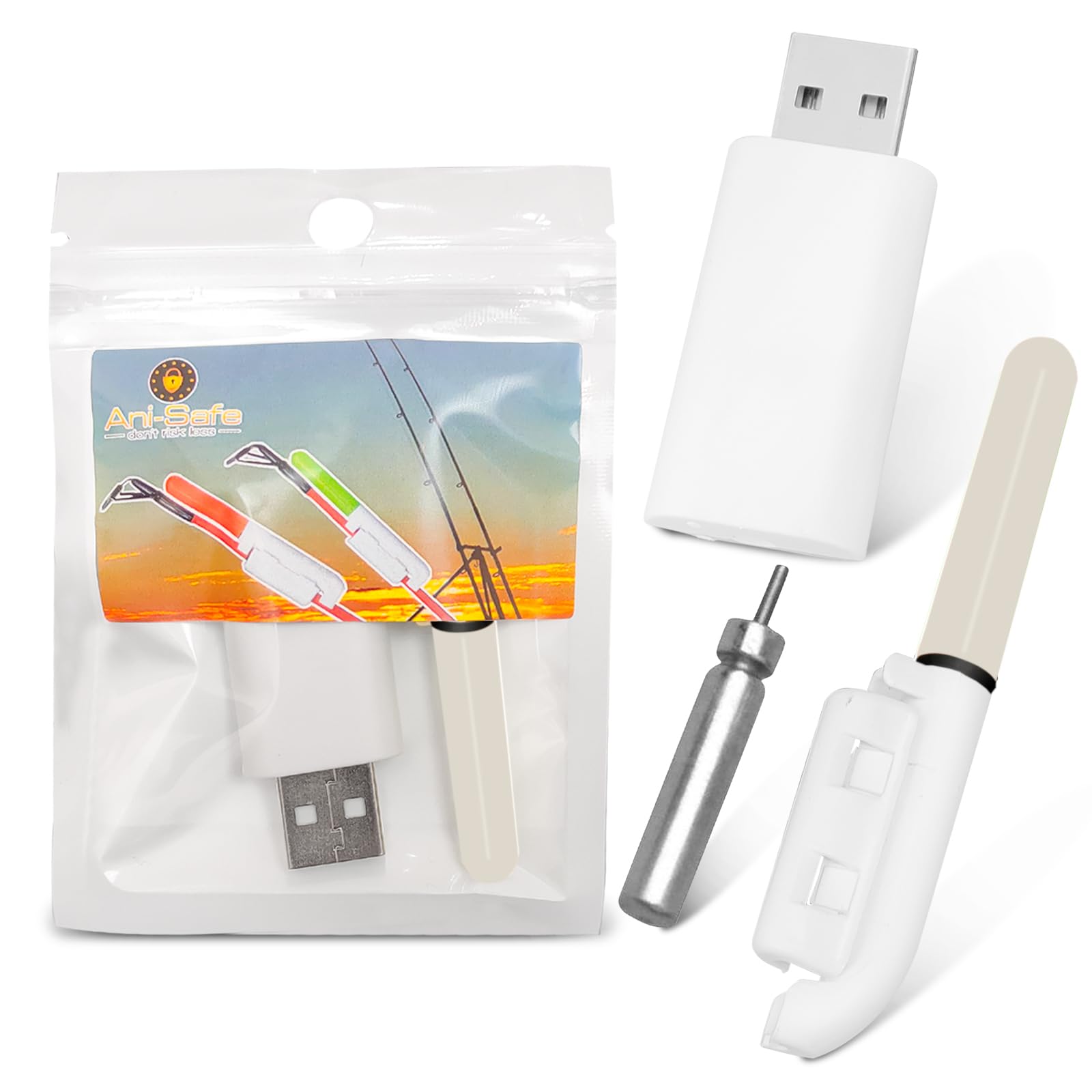 ANI-Safe Bite Indicating SMART Beach Casting LED Red Green Rechargeable Fishing Rod Tip Light, cod sea Course, Pike, CR425 and USB Charger Green, Glow Stick bite Indicator, Clip on, Removable flashing