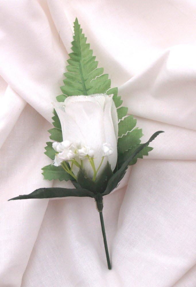 4 off FINE SILK WHITE ROSE BUTTONHOLES, WEDDING FLOWERS