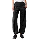 SeeLuNa Women Barrel Travel Pants Elastic Waistband Tapered Leg Baggy Mid Rise Work Trousers Lounge Pant with Pockets