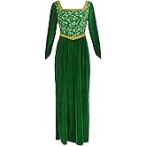 Daynofu Women's Dress Costume Adult Princess Cosplay Green Velvet Gown Halloween Outfit