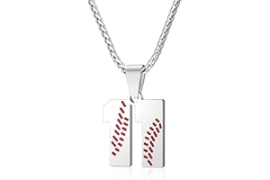Wikavanli Personalized Baseball Jersey Number 00-99 Necklace - Stainless Steel Baseball Chain Pendant Necklace - Team Jewelry Gift for Boys, Girls, Men, Women