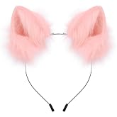 HAOAN Handmade Faux Fur Animal Cat Ears Headband Furry Fox Wolf Hairhoop Headwear Costume Accessory