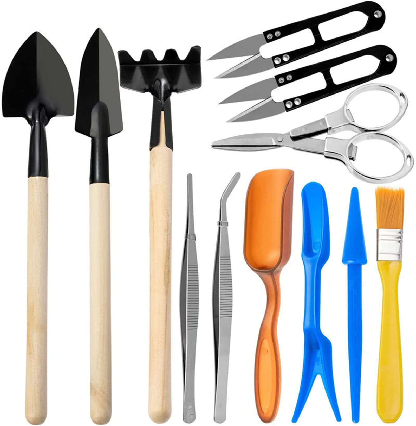 Holzsammlung 12 Pieces Mini Garden Tools, Flower Gardening Kit Miniature Gardening Rake Trowel and Shovel Succulent Indoor and Outdoor Small Fairyland Garden Plant Care (B)