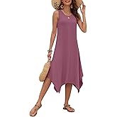 AUSELILY Women's Summer Dresses 2025 Casual Sleeveless Sundress Asymmetrical Hem Midi Tank Beach Dress with Pockets Mauve L