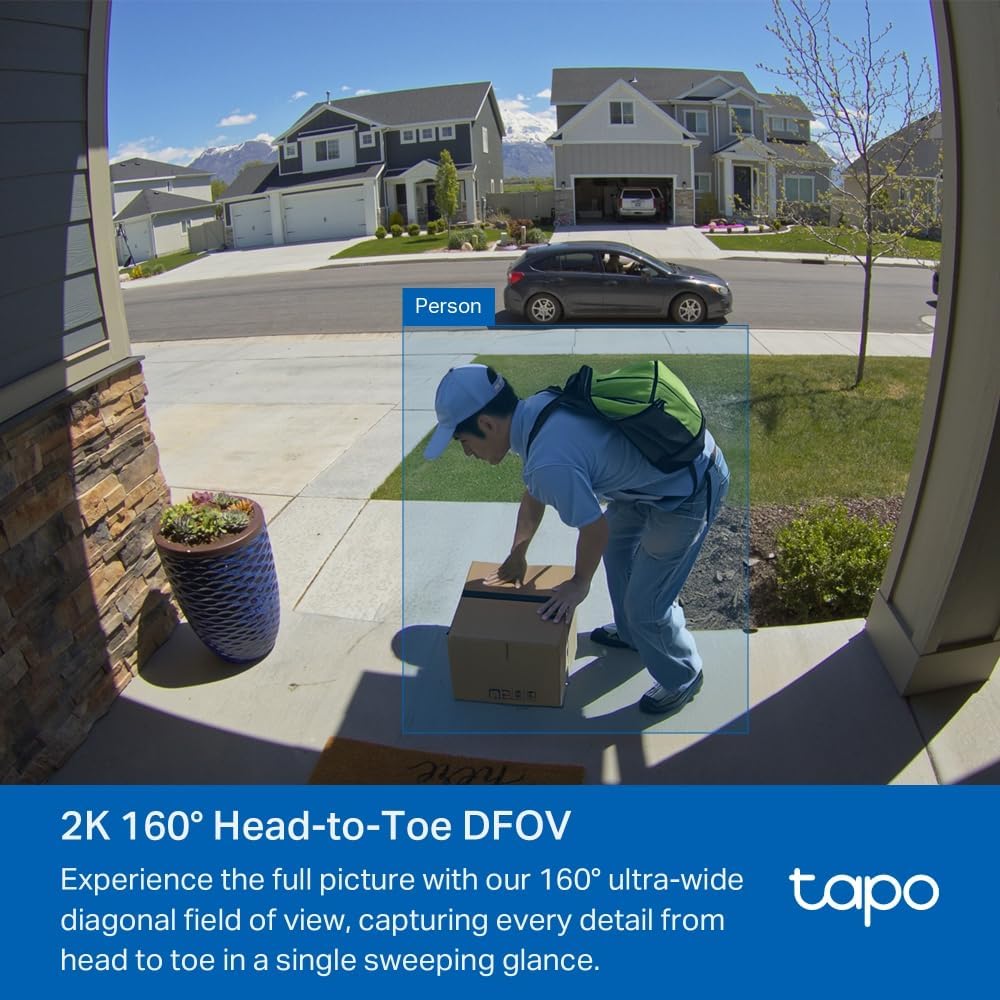 Tapo TD21 Battery Video Doorbell Wireless 2K 3MP Ultra-Clear Doorbell Camera, Ring Chime Included, Color Night, 160°DFOV Ultra-Wide, TP-Link Free AI Detection,IP65, 6-Month Battery,No Monthly Fee