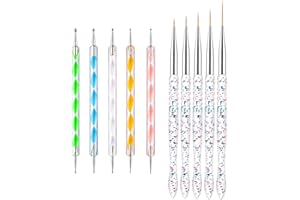 Gembityful Nail Dotting Tools Kit - 10 Pcs, 5 Double-end Tools, 5 Nail Liner Brushes