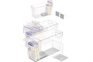 UGOTFEELS Breastmilk Storage Container with L Shaped Separator Boards, Dividers Will Flatten Standing Breast Milk Bags in Organizer Bins Save Refrigerator Space | 2 Containers-Gray