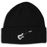 Custom Patch Beanie Electric Guitar White Embroidery Skull Cap Hats for Men & Women Winter Hats One Size