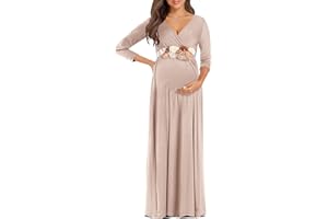 KIM S Maternity Maxi Dress with Flower Sash(S-3XL)/Wrapped Ruched V Neck Photoshoot Baby Shower Dresses