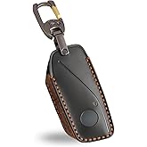 OLLEN Genuine Leather Key Fob Cover, Compatible with BMW 2023 2024 2025 New 5 Series 7 Series 740i 760i X1 X5 X6 X7 XM IX IX3 I5 I7 Premium Leather Smart Remote Key Protector, Black