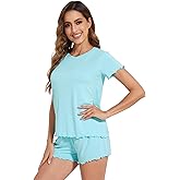 WiWi Soft Viscose from Bamboo Pajamas for Women Summer Short Sleeve Top with Shorts Pajama Set Cooling Sleepwear S-XXL