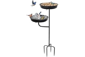 YALINKA Freestanding Birdbaths Bowl Outdoor, Standing Garden Bird Bath Bird Feeder & Bird Bath Bowl, Detachable Decoration Spa Birdfeeder for Garden Patio Yard Lawn, 4 Spiky Metal Stake (Black)
