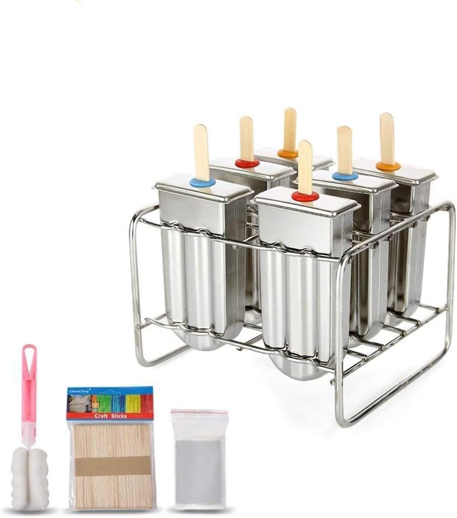 Yosoo Stainless Steel Popsicle Mold Set of 6 with Stainless Steel Stick Holder Base and Wooden Popsicle Sticks