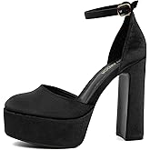 JENN ARDOR Women's Platform Heels 5 Inch Chunky High Heel Pumps Block Heels 1.7 Inch Platform Ankle Strap Closed Toe for Dress Wedding Party Pumps