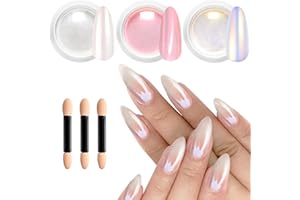 Pearl Chrome Nail Powder BISHENGYF -【Fairy Effect】Pink Chrome Nail Powder White Aurora Yellow Mermaid Iridescent Nail Chrome Powder Metallic Mirror Glitter Pigment Dust For Nail Art Decroation DIY