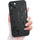 KANGHAR for iPhone 15 Case Aesthetic Blessed Cross Jesus Christian Goth Designed for Women Girls Men, Full Camera Protection Slim Fit Soft TPU Shockproof Protective Cover - Black