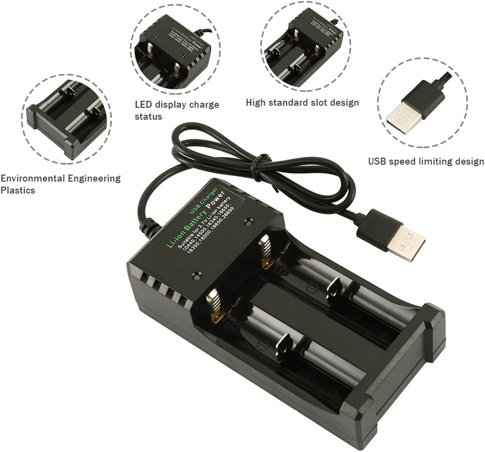 18650 Battery Charger 3.7v li-ion 2 Slots rechargeable flashlight Battery smart charger compatible 10440 14500 16340 16650 18350 18500 18650 26650 Batteries