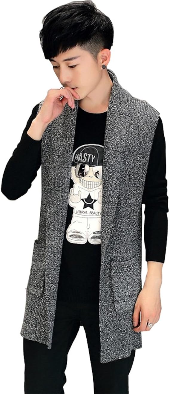 Amazon カーディガン メンズ チョッキ 袖なし ロング丈 無地 着回し カジュアル 秋 ストレッチ グレー ブラック Xxl グレー カーディガン 通販