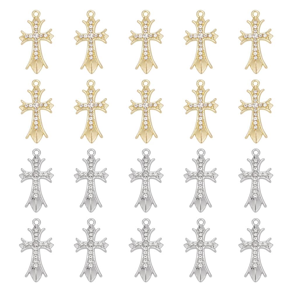 arricraft 20 Pcs Cross Rhinestone Charms, Silver and Golden Alloy Cross Charms with Crystal Cross Crucifix Pendants for Necklace Bracelet Jewelry Making DIY Crafting