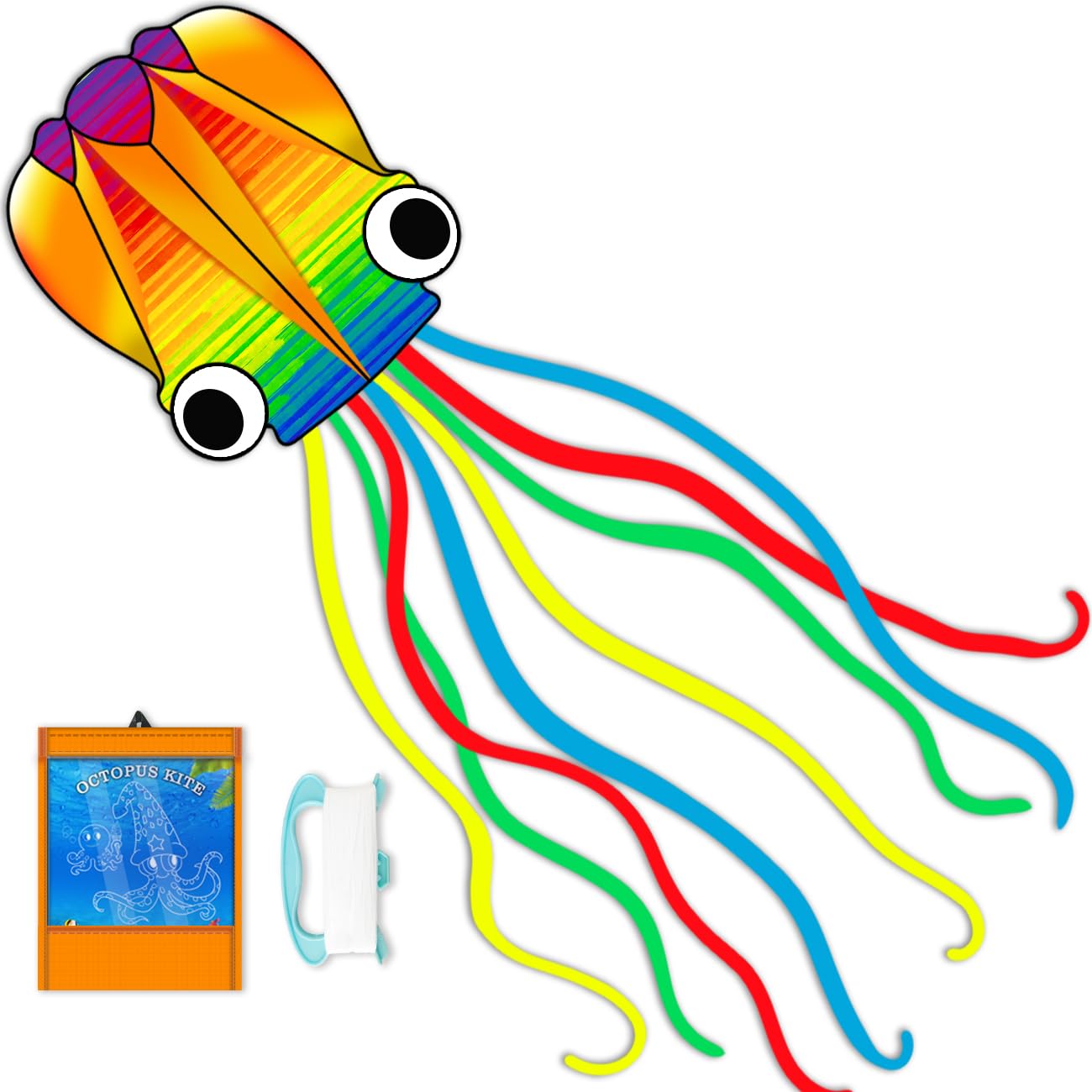 Xida Octopus Kite for Kids Ages 4-8, Professional Kites for Beginners and Adults, Easy to Fly Beach Kites for Boys and Girls, Long Colorful Tail with 200ft Line, Large Kite for Outdoor Family Games