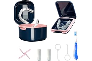 POZLLE Denture Bath Box Cup,Denture Bath Case with Strainer Basket,Orthodontic Retainer box,Retainer Cleaning Box,Soak Cup Fixed box，With braces chewable tablets,Braces removal tool and toothbrush（blue）…