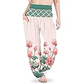 Atiya Harem Pants, Women's Yoga Boho Lounge Pants Smocked Waist with Pockets (ATY-HP002)