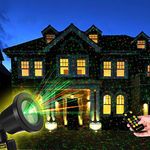 YUNLIGHTS Christmas Light Projector Red Green Star Show Light with Remote Control for Xmas Holiday Party Landscape Garden Decorations