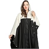 Womens Rain Poncho Stylish Polyester Waterproof Raincoat Free Size with Hood Zipper