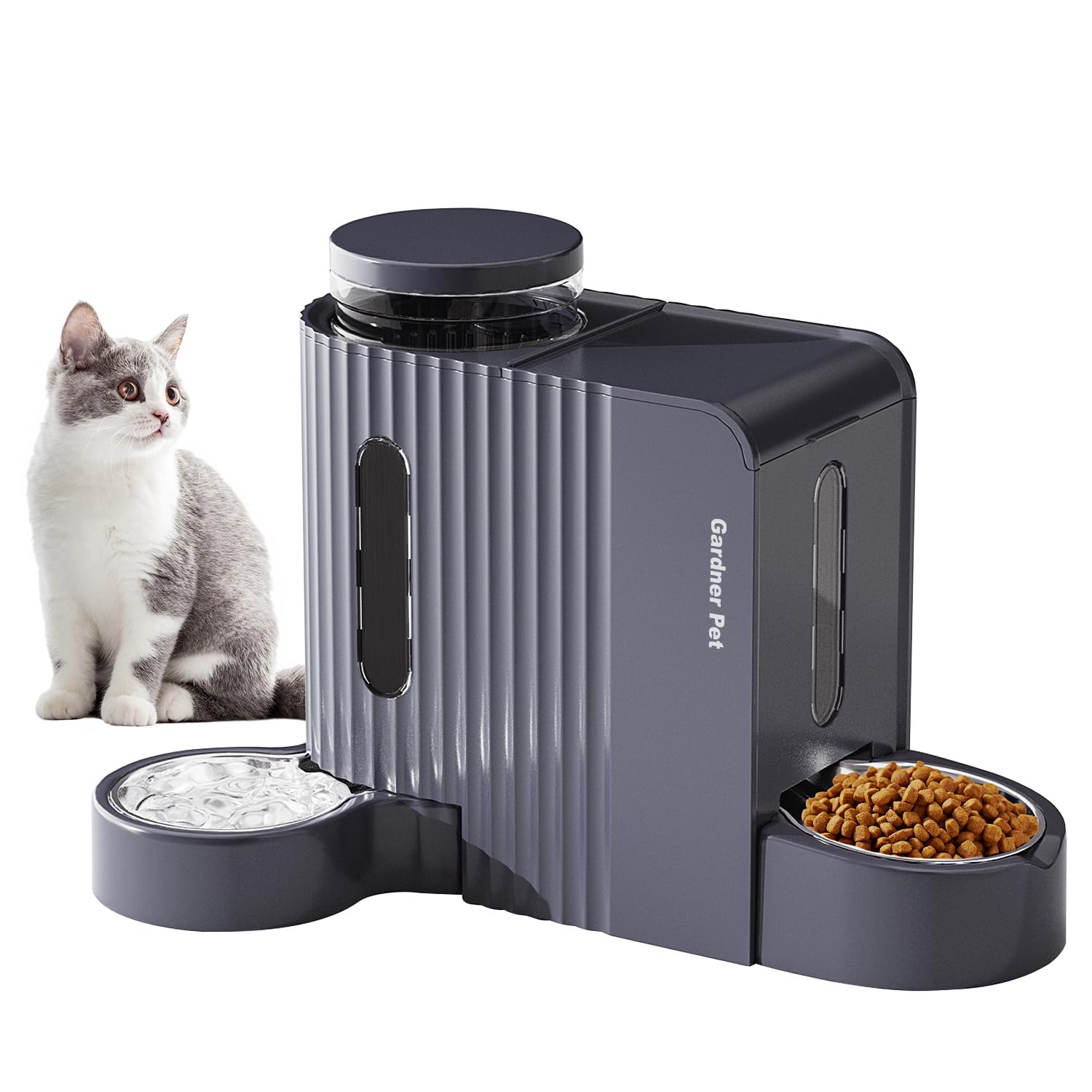 Photo 1 of Gardner Pet Automatic Gravity Cat Food Feeder and Water Dispenser Stainless Steel Two-in-One Set Large Capacity Dispenser for Medium, Large Dogs, Puppies, Kittens, Rabbits-(1.6 Gallons x 2)