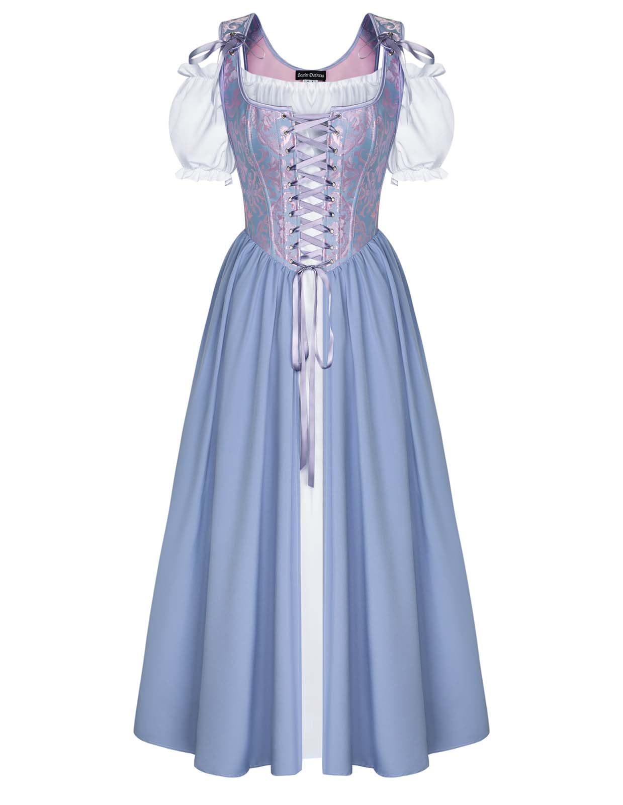 Photo 1 of (14) (FAIR) Renaissance Costume Women Medieval Corset Dress Puff Sleeve Fairy Dress Lavender Size 14