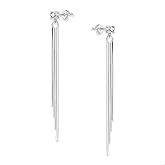 Sterling Silver Dangle Earrings for Women| Threader Drop Silver CZ Star Dangle Earrings for Women Teen Girls Long Dangle Earrings Prom Threader Tassel Cubic Zirconia Jewelry Gifts
