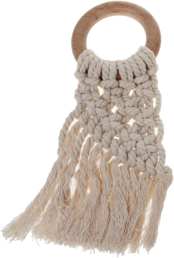 โค Handmade Natural Wooden Crochet Tassel Teether Bracelet Baby Kids Shower Chewing Toy