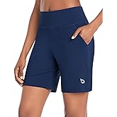 baleaf Bermuda Shorts for Women High Waisted 7'' Athletic Long Workout Running Shorts with 3 Pockets