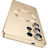 LEKEVO Magnetic for Samsung Galaxy S25 Ultra Case [Compatible with MagSafe][Built-in Camera Lens Protector] Slim Soft Silicone Bumper Shockproof Metallic Luster Phone Shell (Gold)