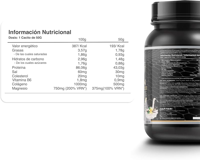 Proteína de Soro | Proteína Pura de Soro com Colagénio + Magnésio | Tonifica e aumenta a massa muscular | Melhore os Seus Treinos | 1000g de proteína (Baunilha)