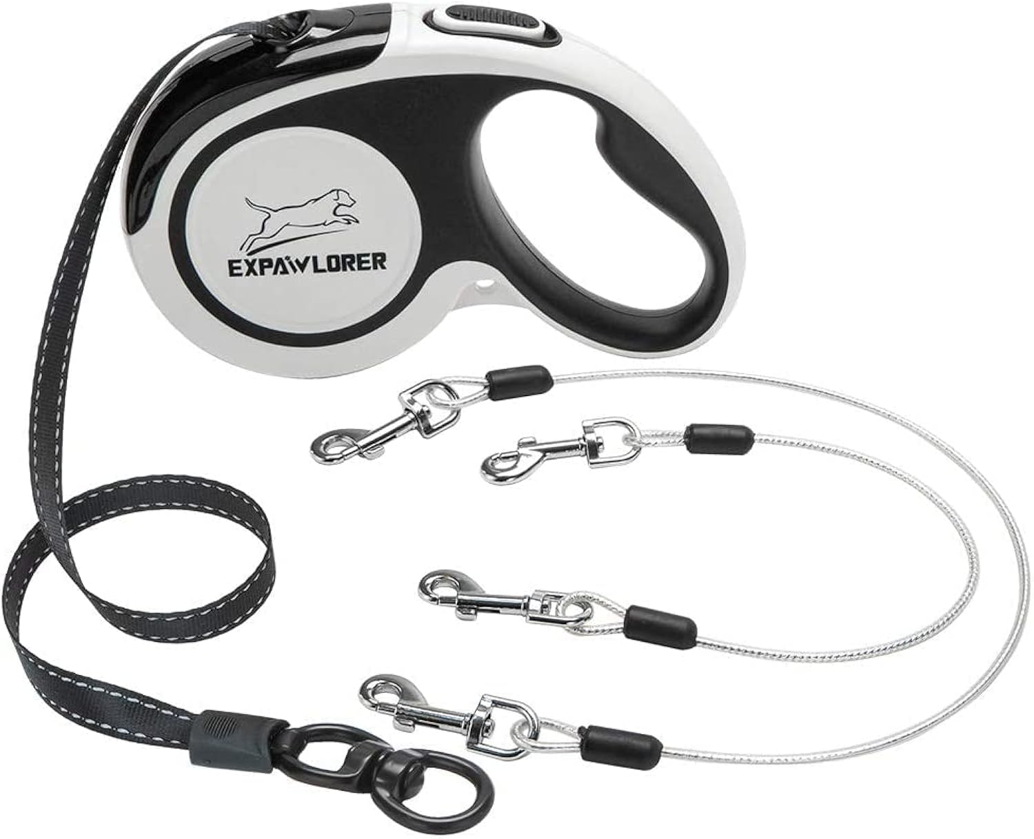 EXPAWLORER Retractable Dog Leash - Chew Proof Double Dog Leash with 16ft Heavy Duty Nylon Strap and 19.5in/27.5in Steel Wire Ropes for Medium and Large Dogs