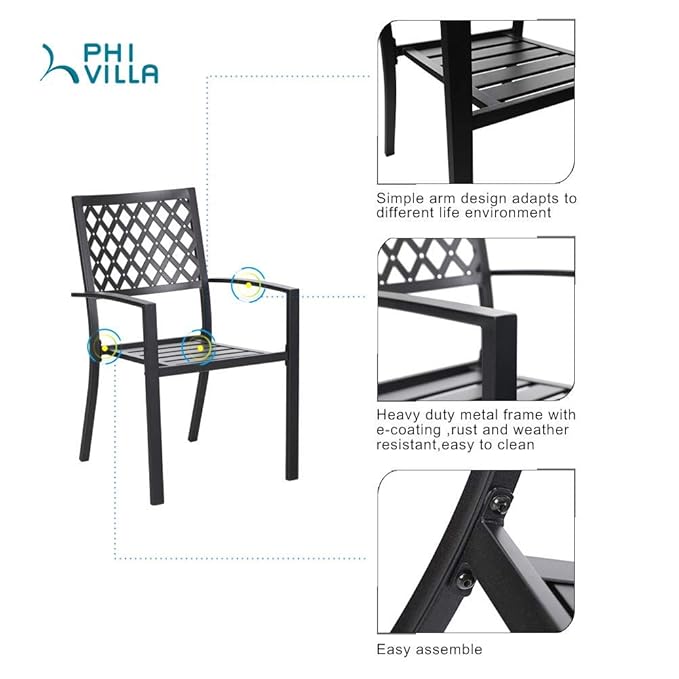 Phi Villa 2 Piece Patio Wrought Iron Chair Outdoor Dining Set With