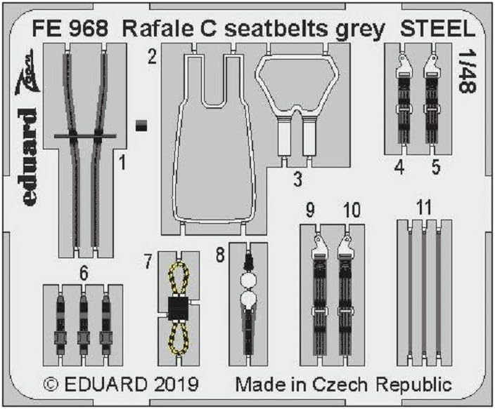Eduard Photoetch Zoom 1:48 - Rafale C seatbelts grey STEEL