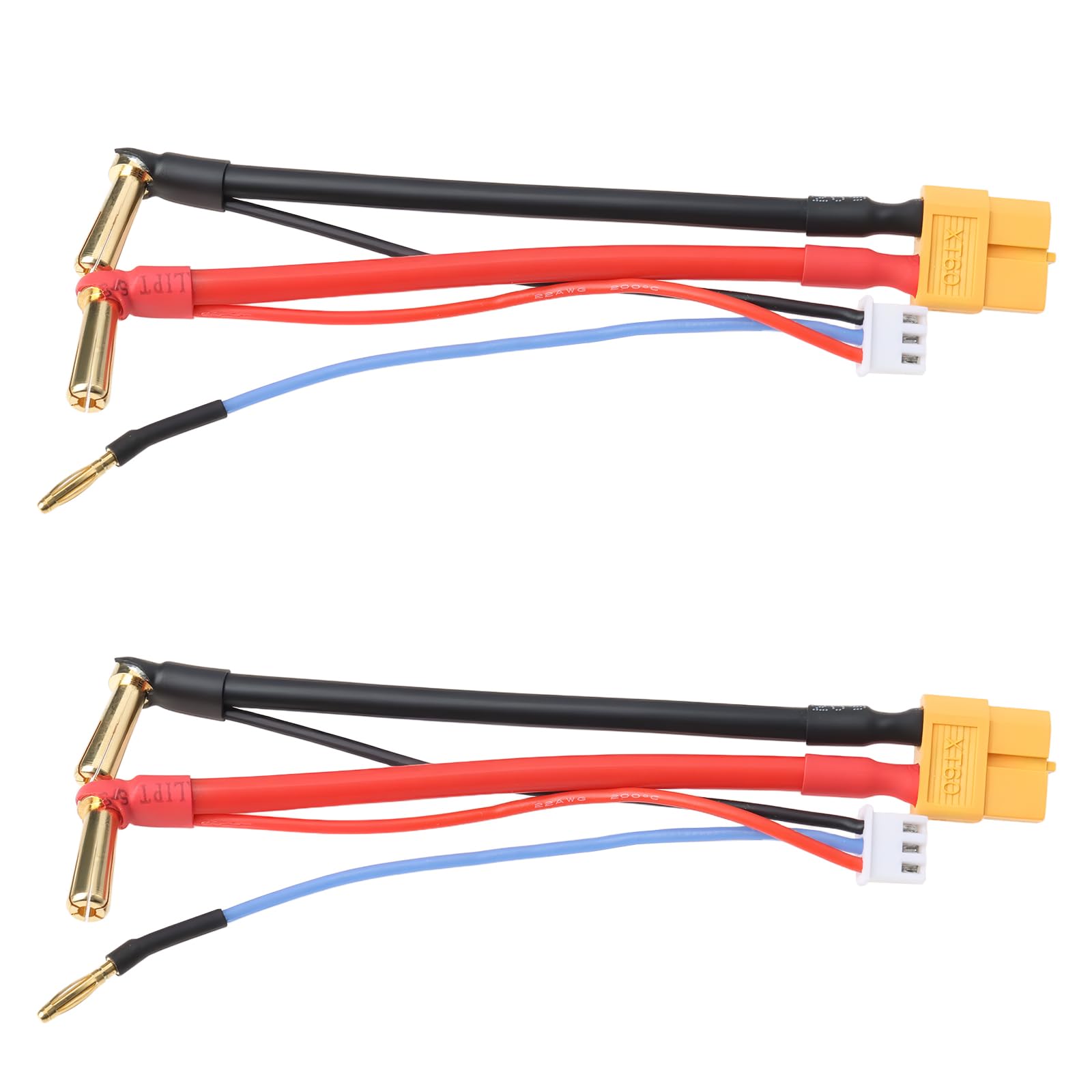 EMSea 2Pcs RC Battery Charging Adapter Cable 5mm Banana to XT60 Female with 2S JST-XH Balance Plug 90 Degree Hard Case Battery Charger Lead